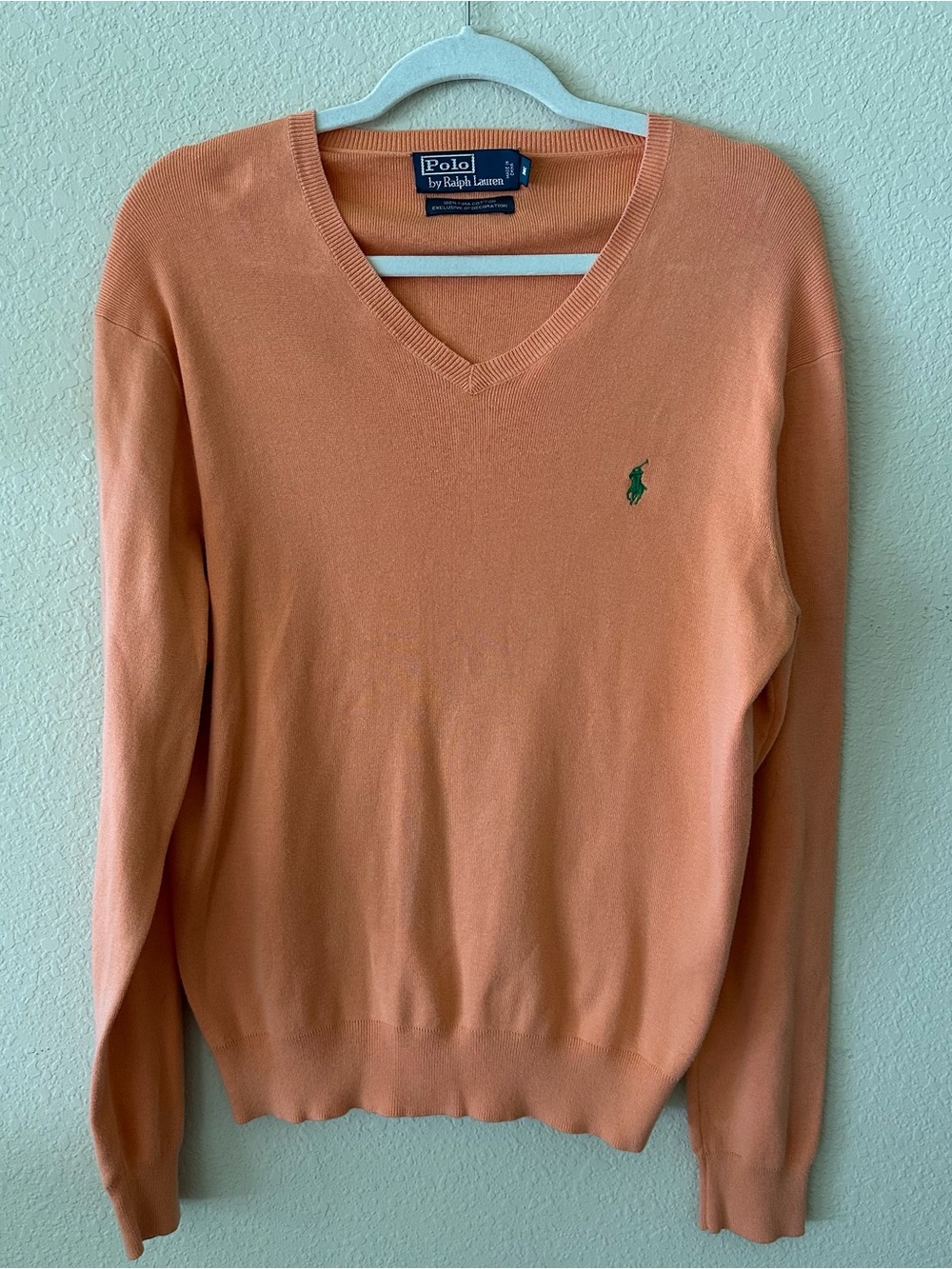 Polo Ralph Lauren Women’s V-Neck Preppy Old Money Sweater in Coral Peach M - Picture 2 of 4